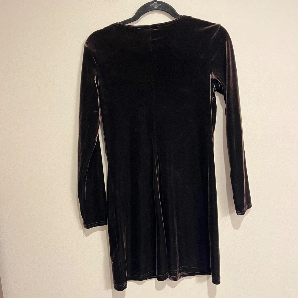 VTG Y2K Velvet Dress Long Sleeve Mini Brown My Michelle Small Goblincore Fairy - Picture 2 of 4